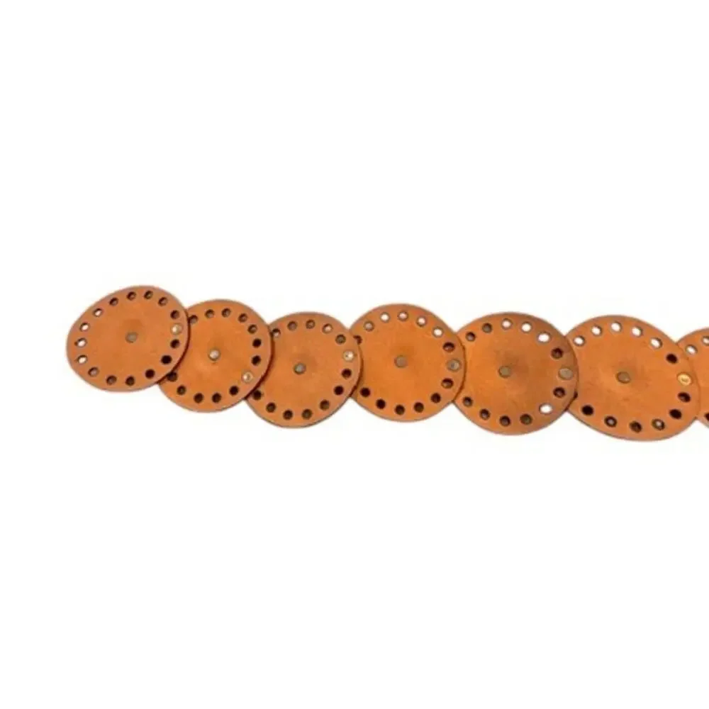 Boho Leather Disc Concho Belt Brown Brass Medallion Statement